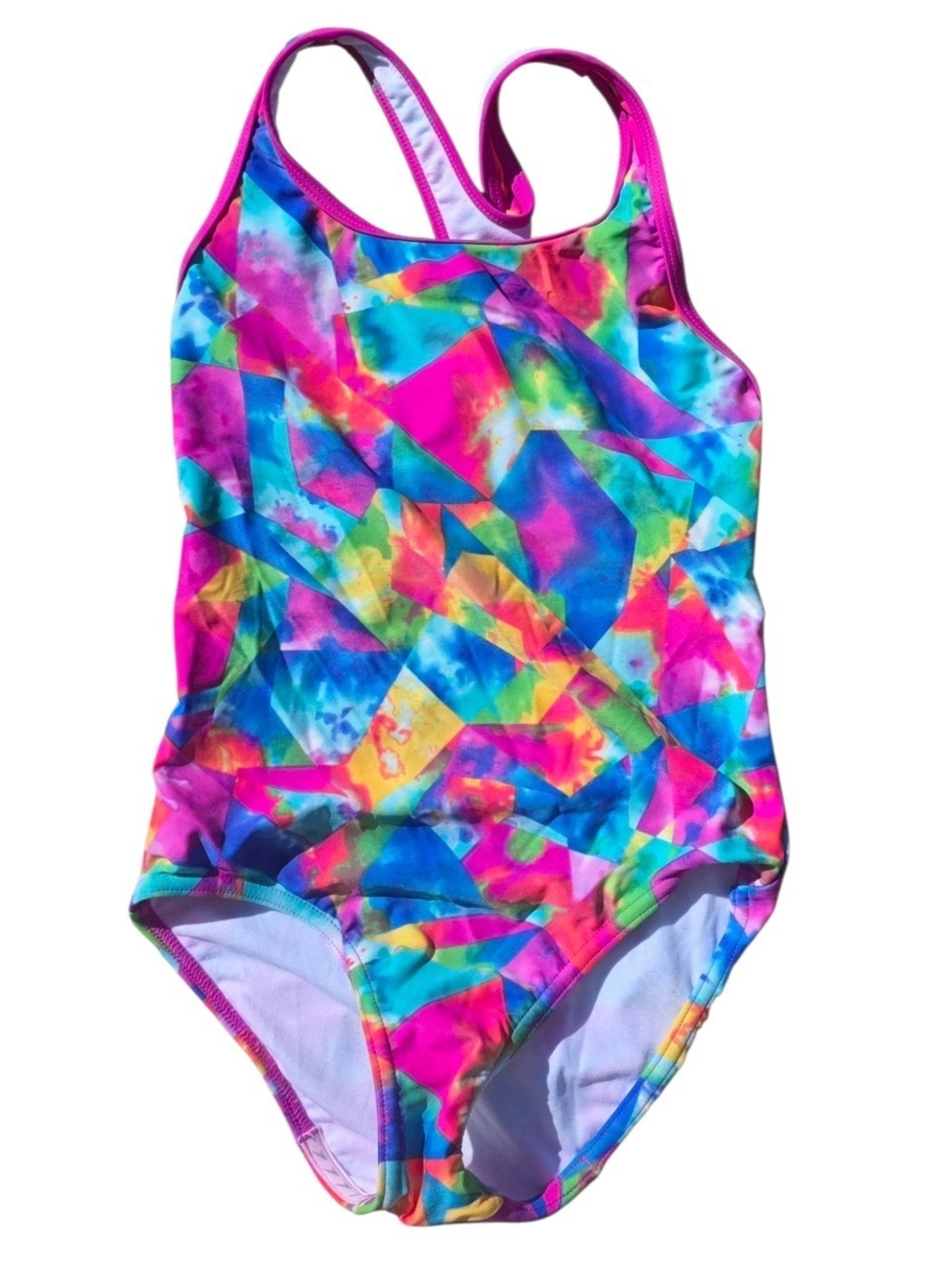 Speedo Girls Size 10 One Piece Swimsuit Multicolor Geometric Tie Dye Racerback